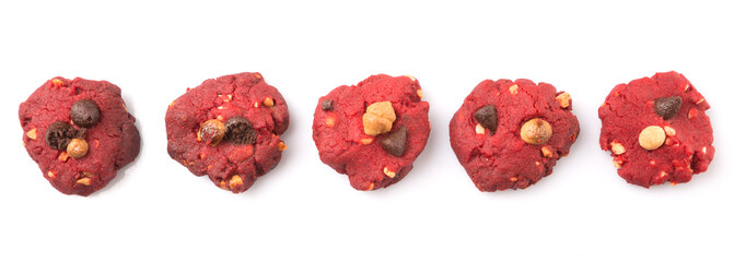 Homemade red velvet flavor cookie over white  background - obrazy, fototapety, plakaty
