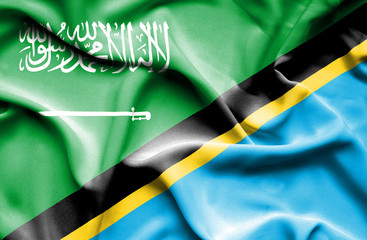 Waving flag of Tanzania and Saudi Arabia