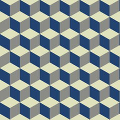 3D Cube on blue, yellow and cream pattern