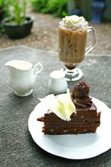 Coffee and Cake on the table in the garden