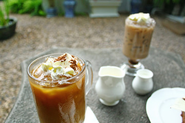 Coffee and Cake on the table in the garden