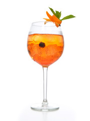 Orange margarita cocktail vodka crushed ice green mint in wine g