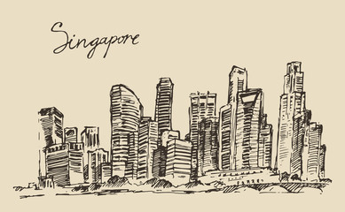 Singapore architecture hand drawn sketch
