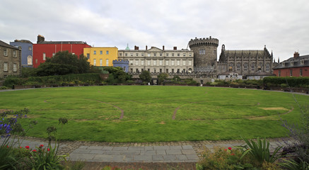 Fototapeta na wymiar Dublin Castle, seen from the park to south, outside walls.
