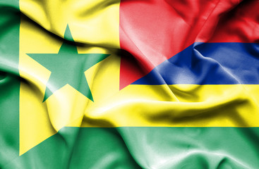 Waving flag of Mauritius and Senegal
