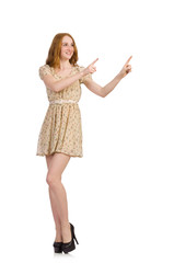 Naklejka premium Pretty red hair girl in summer dress isolated on white