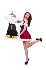 Pretty girl with bavarian clothing isolated on white