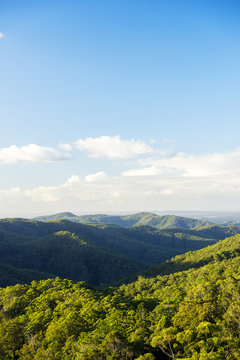 Mountain view of the Gold Coast Hinterlands in the late afternoon.
