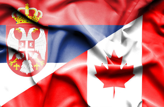 Waving flag of Canada and Serbia