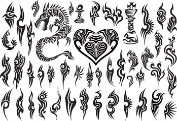 Acrylic prints Cartoon draw Tribal Tattoo Vector Design Set