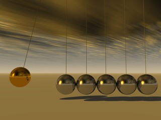 Conceptual 3D sphere pendulum over sky