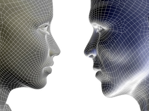 Conceptual Wireframe Mesh Man Woman Face