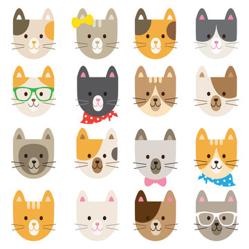 Vector illustration of cats in different colors and patterns.