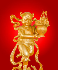 Fototapeta na wymiar Gold God of Wealth or prosperity (Cai Shen) statue.