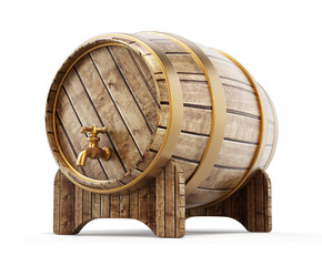 Wooden barrel with tap - obrazy, fototapety, plakaty