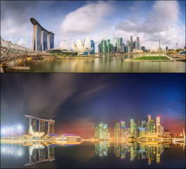 Set of Singapore Skyline and view in Marina Bay