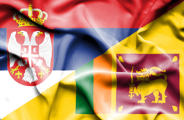 Waving flag of Sri Lanka and Serbia