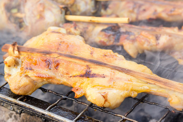 grilled chicken skewers , Thai street food
