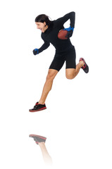 Man playing american football isolated on white