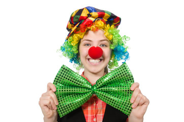 Female clown isolated on white