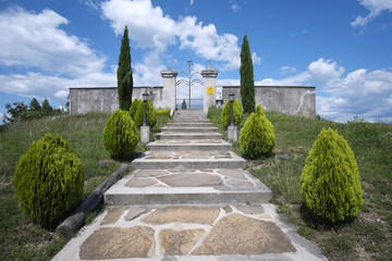 Steps leading to old cemetery in Goriska brda, Slovenia - obrazy, fototapety, plakaty