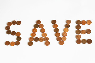 Save sign made of coins