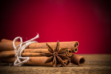 Close up of cinnamon sticks and star anise 