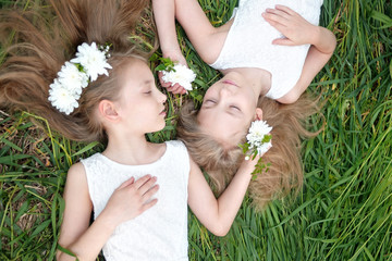 Obraz premium Portrait of two little girls twins