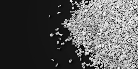 Infinite letters background, 3d illustration rendering.