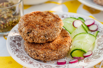 Potato and Pork Patties with Cucumber and Radish Salad