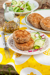 Potato and Pork Patties with Cucumber and Radish Salad