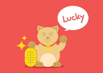 lucky cat with golden coin
