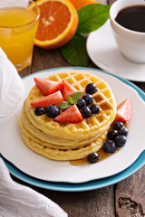 Breakfast waffles with fresh berries