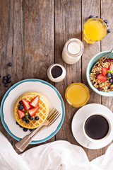 Breakfast waffles with fresh berries