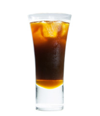Cold coffee with ice in glass isolated on white
