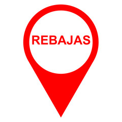 Icono texto REBAJAS localizacion rojo