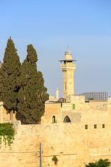 Fototapeta premium The square minaret on the Temple Mount