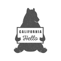 Obraz premium Funny Hitchhiking Bear with California Sign