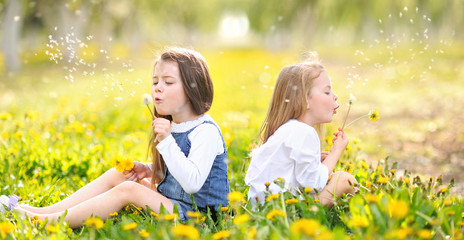 Portrait of two girls in the woods girlfriends