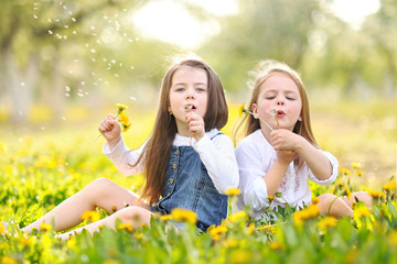 Portrait of two girls in the woods girlfriends