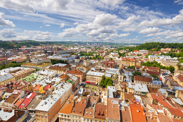 Lviv bird's-eye view of from of the City Hall, Ukraine