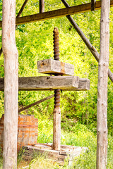 Old grape press made of wood