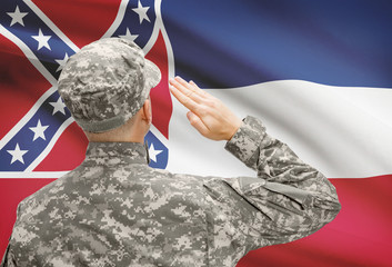 Soldier saluting to US state flag series - Mississippi
