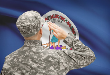 Soldier saluting to US state flag series - Virginia