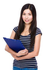 Asian woman holding with clipboard