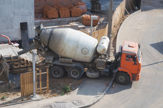 cement mixer at a construction site concreted steps