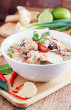 Traditional thai soup Tom Kha Gai - coconut milk with chicken