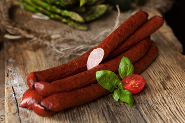 Traditional food. Smoked sausage.