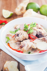 Traditional thai soup Tom Kha Gai - coconut milk with chicken