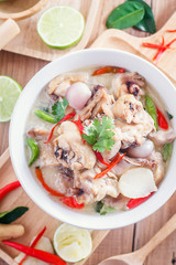 Traditional thai soup Tom Kha Gai - coconut milk with chicken